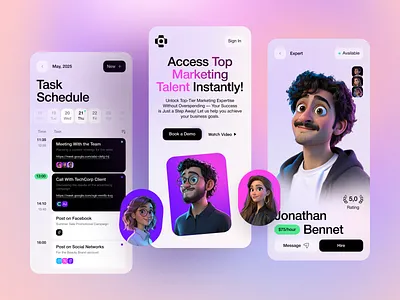 UI Design for Marketing Platform App 3d avatars app app design business app daily ui design digital agency expert marketplace freelancer platform interface ios ios design marketing platform mobile app mobile ui nixtio product design remote work platform team management